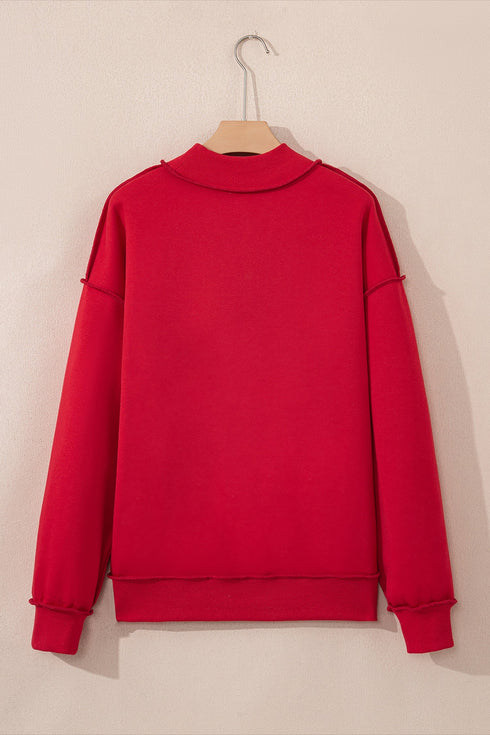 Relaxed Fit Exposed Seam Mock Neck Pullover Sweatshirt