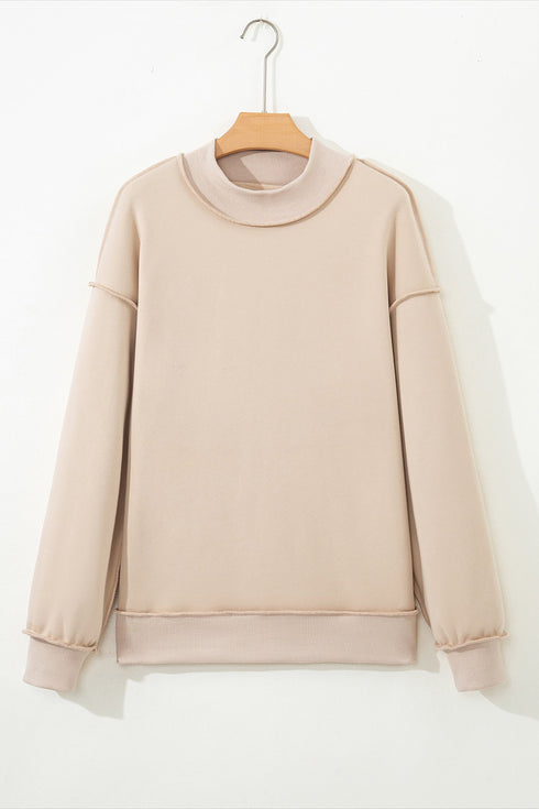 Relaxed Fit Exposed Seam Mock Neck Pullover Sweatshirt