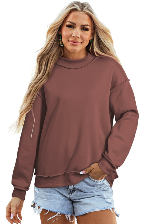 Relaxed Fit Exposed Seam Mock Neck Pullover Sweatshirt