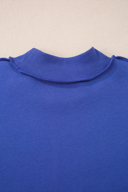 Relaxed Fit Exposed Seam Mock Neck Pullover Sweatshirt