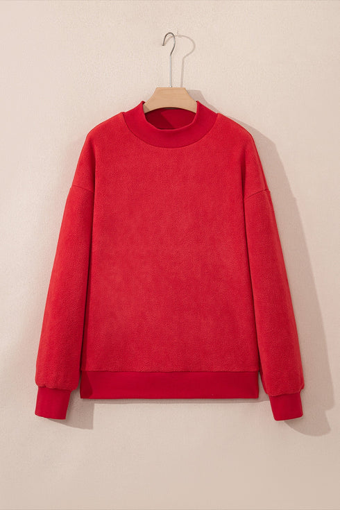Relaxed Fit Exposed Seam Mock Neck Pullover Sweatshirt