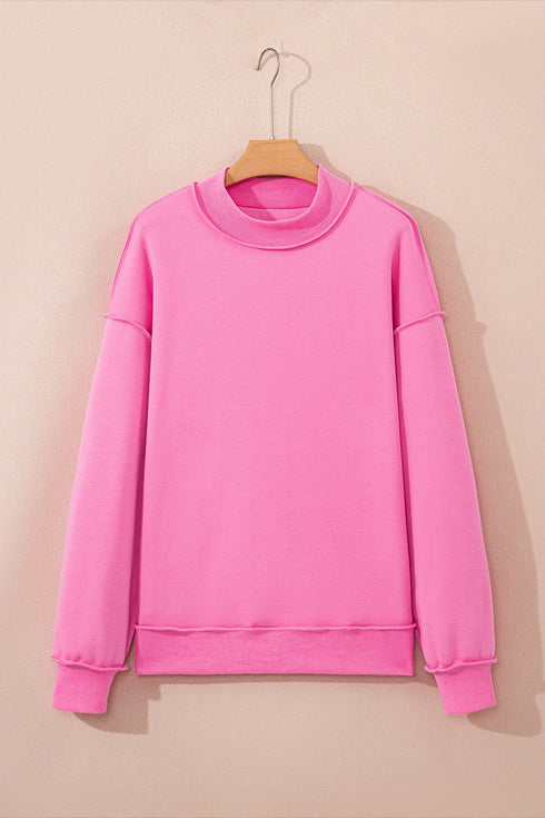 Relaxed Fit Exposed Seam Mock Neck Pullover Sweatshirt