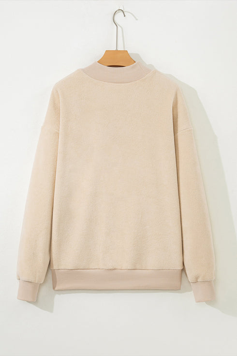 Relaxed Fit Exposed Seam Mock Neck Pullover Sweatshirt