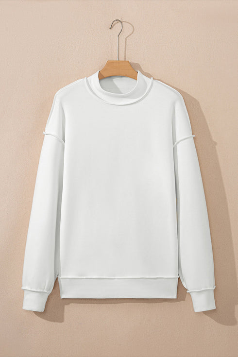 Relaxed Fit Exposed Seam Mock Neck Pullover Sweatshirt