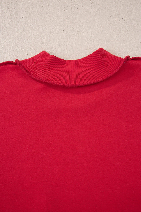 Relaxed Fit Exposed Seam Mock Neck Pullover Sweatshirt