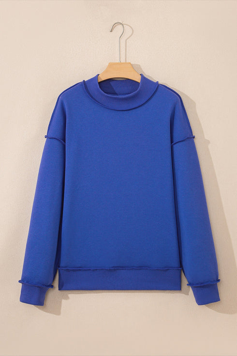 Relaxed Fit Exposed Seam Mock Neck Pullover Sweatshirt