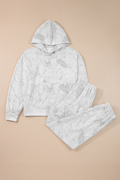 Relaxed Fit Feather Print Kangaroo Pocket Hoodie