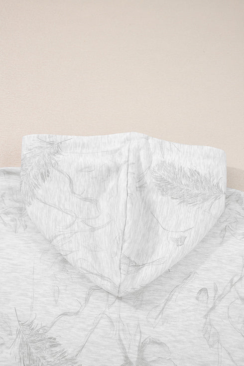 Relaxed Fit Feather Print Kangaroo Pocket Hoodie