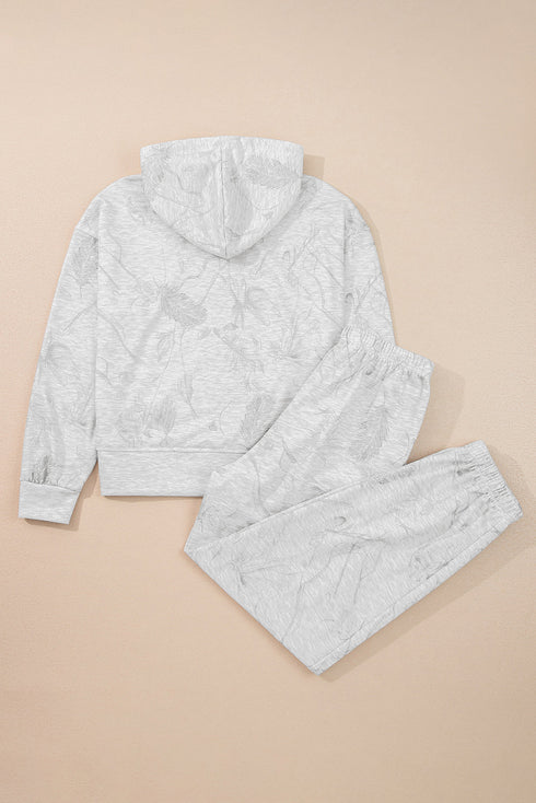Relaxed Fit Feather Print Kangaroo Pocket Hoodie