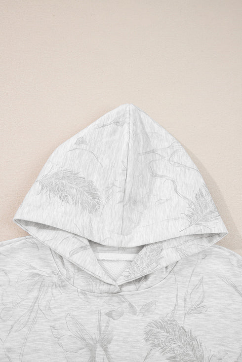 Relaxed Fit Feather Print Kangaroo Pocket Hoodie
