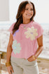 Relaxed Fit Floral Knit Short Sleeve Sweater