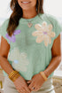 Relaxed Fit Floral Knit Short Sleeve Sweater
