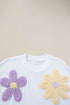 Relaxed Fit Floral Knit Short Sleeve Sweater