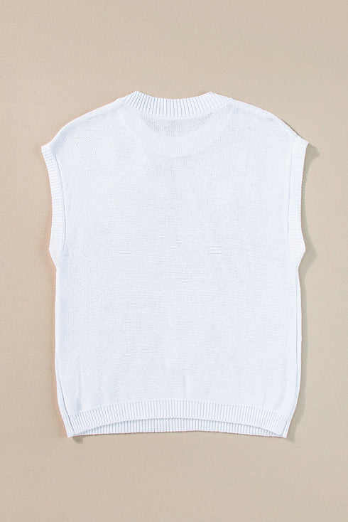 Relaxed Fit Floral Knit Short Sleeve Sweater