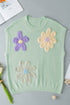 Relaxed Fit Floral Knit Short Sleeve Sweater
