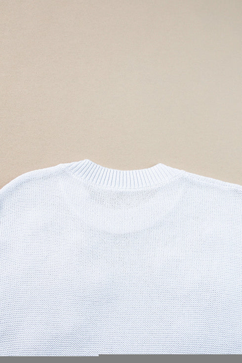 Relaxed Fit Floral Knit Short Sleeve Sweater
