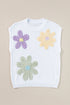 Relaxed Fit Floral Knit Short Sleeve Sweater
