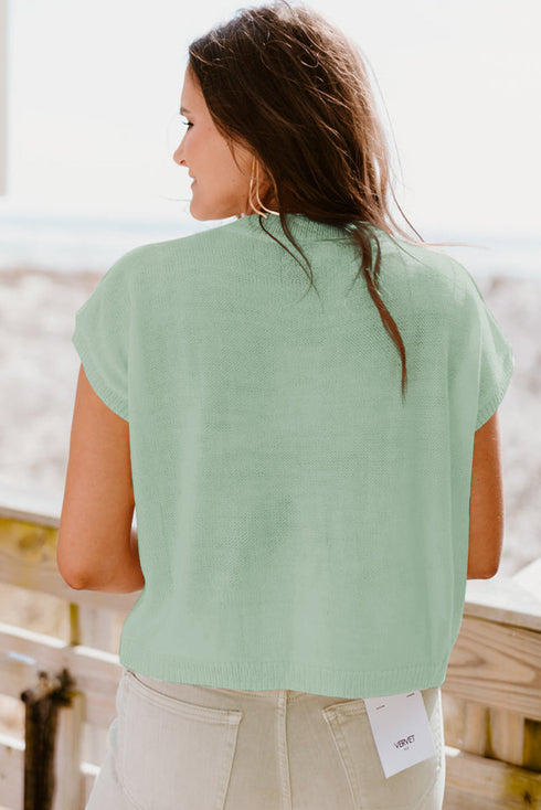 Relaxed Fit Floral Knit Short Sleeve Sweater