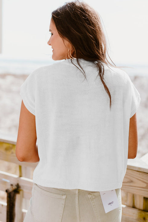 Relaxed Fit Floral Knit Short Sleeve Sweater