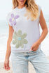 Relaxed Fit Floral Knit Short Sleeve Sweater