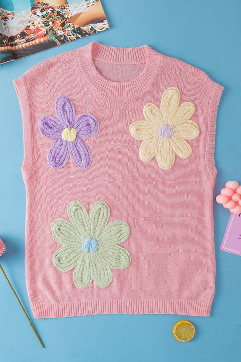 Relaxed Fit Floral Knit Short Sleeve Sweater