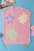 Relaxed Fit Floral Knit Short Sleeve Sweater