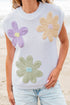 Relaxed Fit Floral Knit Short Sleeve Sweater