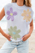 Relaxed Fit Floral Knit Short Sleeve Sweater