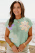 Relaxed Fit Floral Knit Short Sleeve Sweater