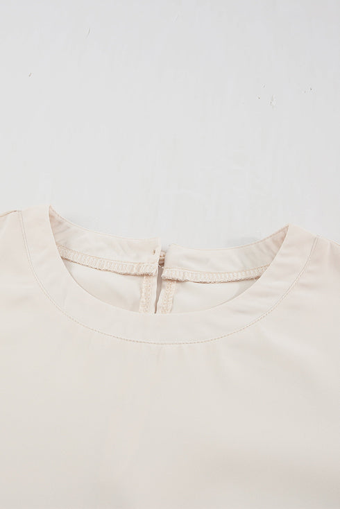 Relaxed Fit Floral Lace Short Sleeve V Neck Top