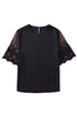 Relaxed Fit Floral Lace Short Sleeve V Neck Top