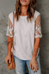 Relaxed Fit Floral Lace Short Sleeve V Neck Top