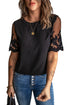 Relaxed Fit Floral Lace Short Sleeve V Neck Top