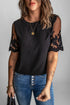 Relaxed Fit Floral Lace Short Sleeve V Neck Top