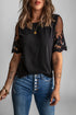 Relaxed Fit Floral Lace Short Sleeve V Neck Top