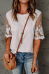 Relaxed Fit Floral Lace Short Sleeve V Neck Top