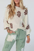 Relaxed Fit Floral Motif Rolled Hem Sweater