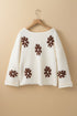 Relaxed Fit Floral Motif Rolled Hem Sweater