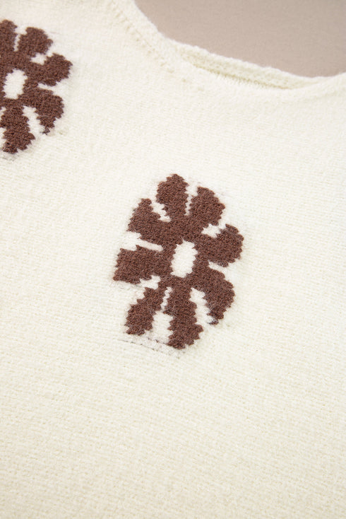 Relaxed Fit Floral Motif Rolled Hem Sweater