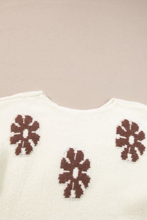 Relaxed Fit Floral Motif Rolled Hem Sweater