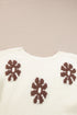 Relaxed Fit Floral Motif Rolled Hem Sweater