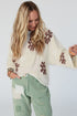 Relaxed Fit Floral Motif Rolled Hem Sweater