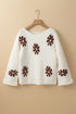 Relaxed Fit Floral Motif Rolled Hem Sweater