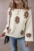 Relaxed Fit Floral Motif Rolled Hem Sweater