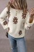 Relaxed Fit Floral Motif Rolled Hem Sweater