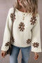 Relaxed Fit Floral Motif Rolled Hem Sweater