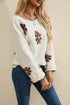 Relaxed Fit Floral Motif Rolled Hem Sweater