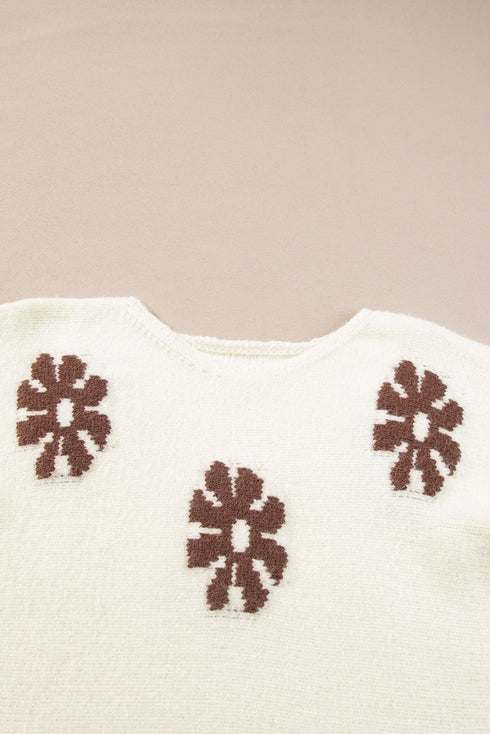 Relaxed Fit Floral Motif Rolled Hem Sweater