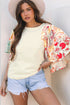 Relaxed Fit Floral Patchwork Half Batwing Sleeve Blouse