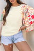 Relaxed Fit Floral Patchwork Half Batwing Sleeve Blouse